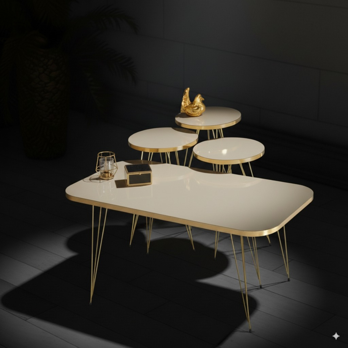 Modern High Gloss Goldy With Round Coffee Table Set of 4 White/Black Tables Set / Coffee Table