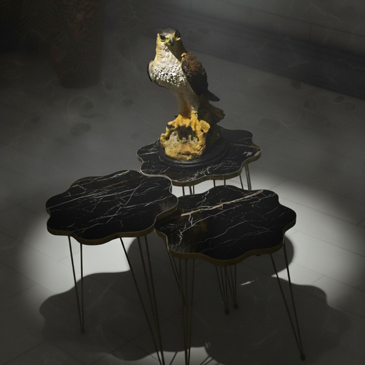 Modern High Gloss Flower Shape Coffee Table Set of 3 OR 1 PC White/Black Side table / Coffee Table