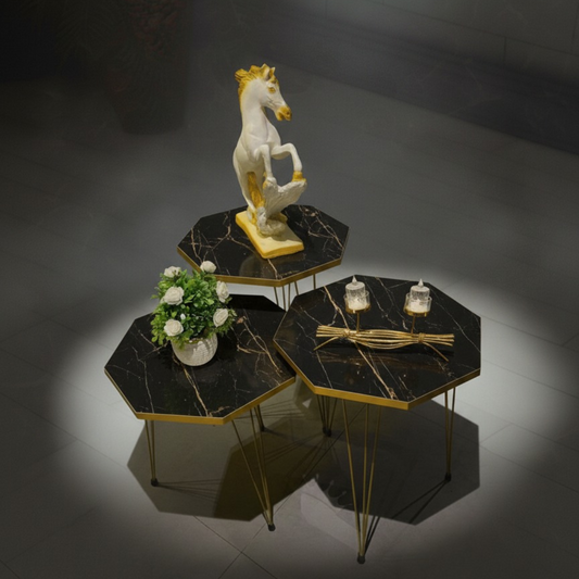 Modern High Gloss Hexa Shape Coffee Table Set of 3 OR 1 PC White/Black Side table / Coffee Table