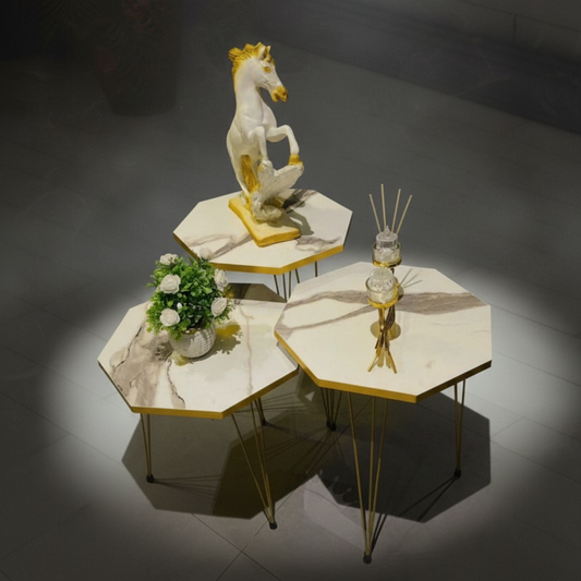 Modern High Gloss Hexa Shape Coffee Table Set of 3 OR 1 PC White/Black Side table / Coffee Table