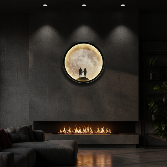 Premium Multi-Color LED Wall Frame – Holding Hands in Moonlight Design with Remote & 220V Charger (18x18 Inches)