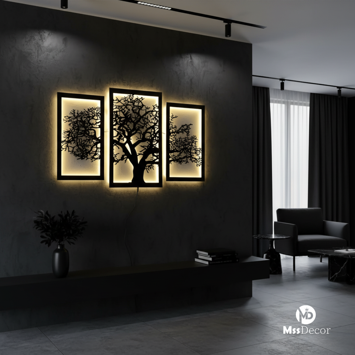 Wall Sign 3D Tree Metal Wall Decor Led (36*16)
