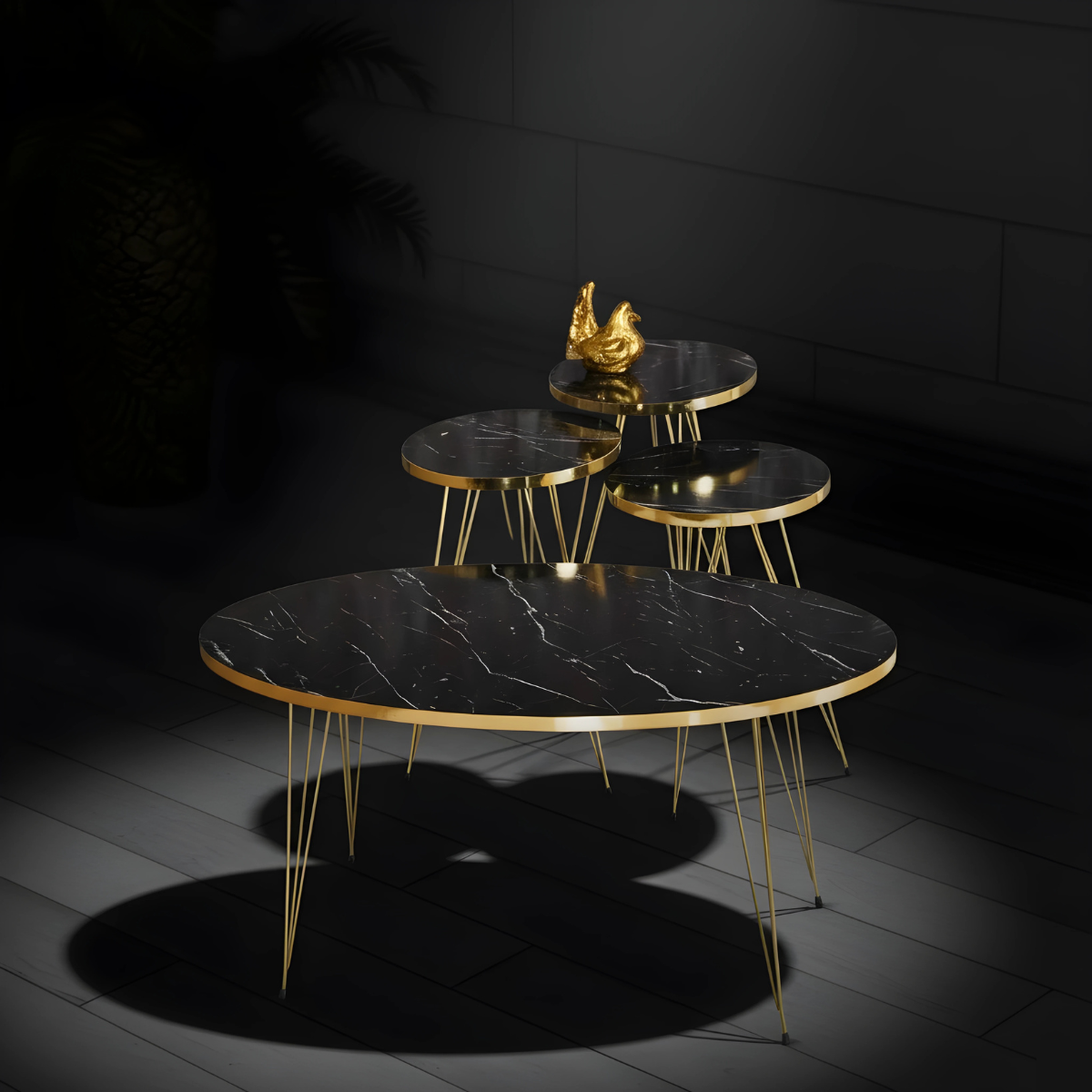 Modern High Gloss Ellipse With Round Coffee Table Set of 4 White/Black Tables Set / Coffee Table