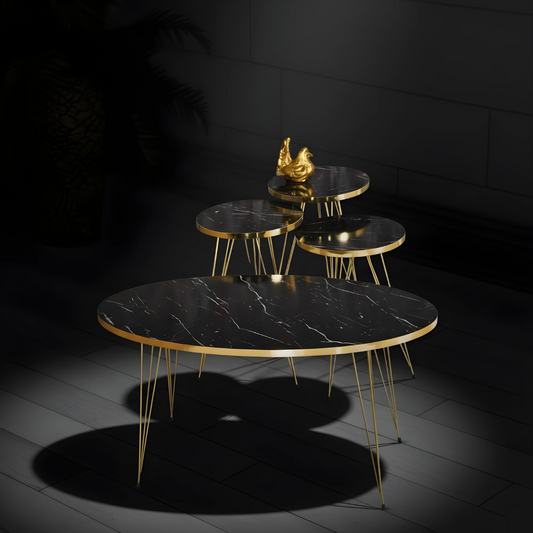 Modern High Gloss Ellipse With Round Coffee Table Set of 4 White/Black Tables Set / Coffee Table