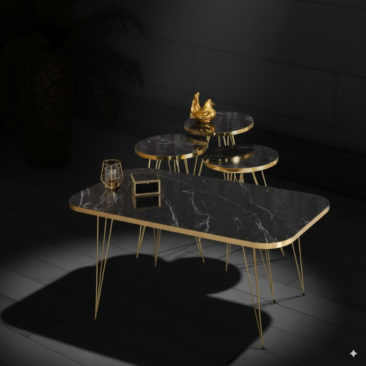 Modern High Gloss Goldy With Round Coffee Table Set of 4 White/Black Tables Set / Coffee Table